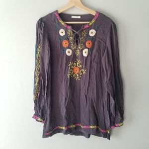 Anthropologie Kyla Sea Embroidered Floral Blouse